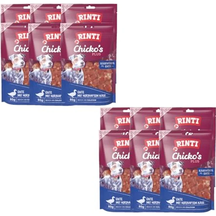 Rinti Chicko Käsewürfel mit Ente, 80g Packung, 82% Entenfleisch, 7,5% Käse, 12er Set – Bild 2