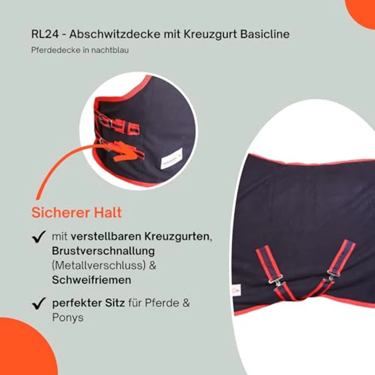 RL24 Abschwitzdecke mit Kreuzgurt BASICLINE, atmungsaktiv und schnelltrocknend, Nachtblau, 75 cm – Bild 4