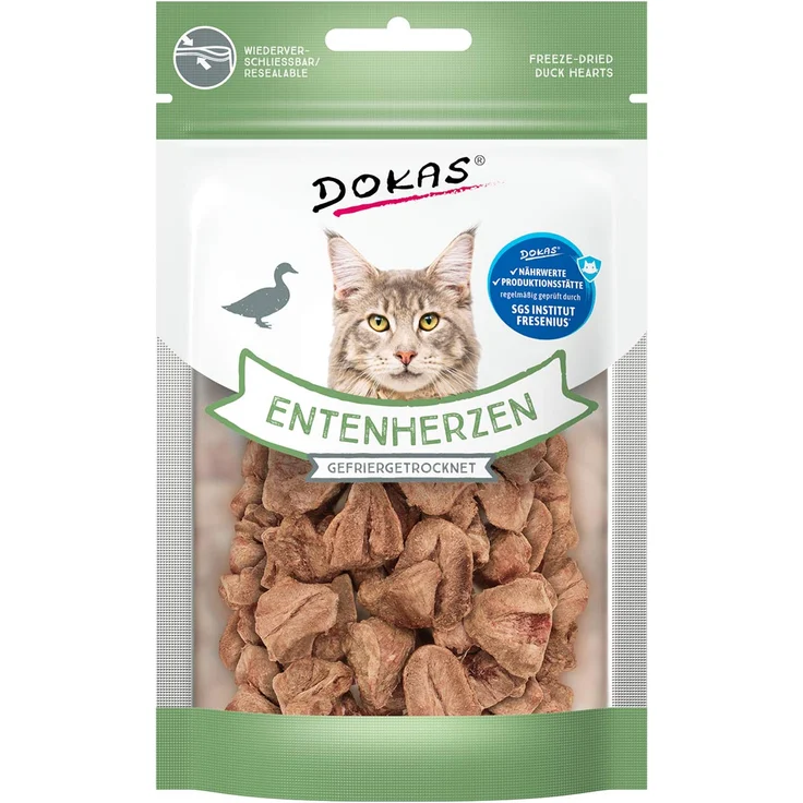 Dokas Entenherzen, gefriergetrocknet, Katzensnack 15g mit hohem Nährstoffgehalt