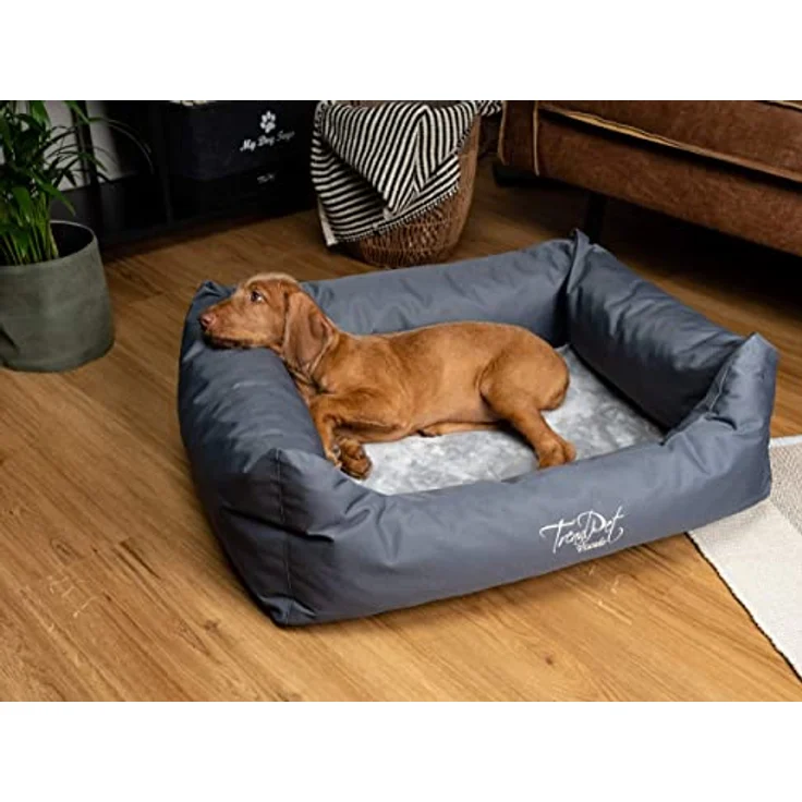 TrendPet Viscado, orthopädisches Hundebett grau mit gepolstertem Bezug, 5 cm viskoelastischer Wendematratze, wasserabweisend, 4 Größen, waschbar – Bild 3