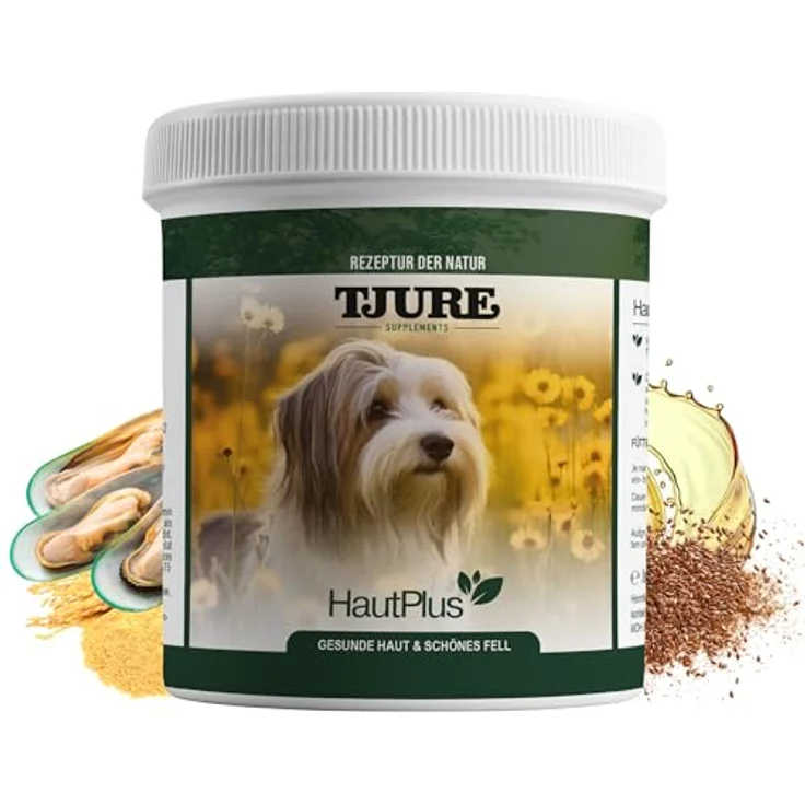 TJURE Haut Plus 500 g, Pulver mit Omega 3 & Bierhefe für Hunde, zur Unterstützung von Haut & Fell, mit Mineralstoffen & pflanzlichen Inhaltsstoffen – Bild 1
