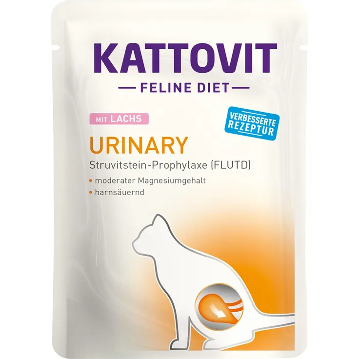 Kattovit Feline Diet Urinary Lachs, Nassfutter für Katzen mit Struvitstein-Prophylaxe, 24x85g