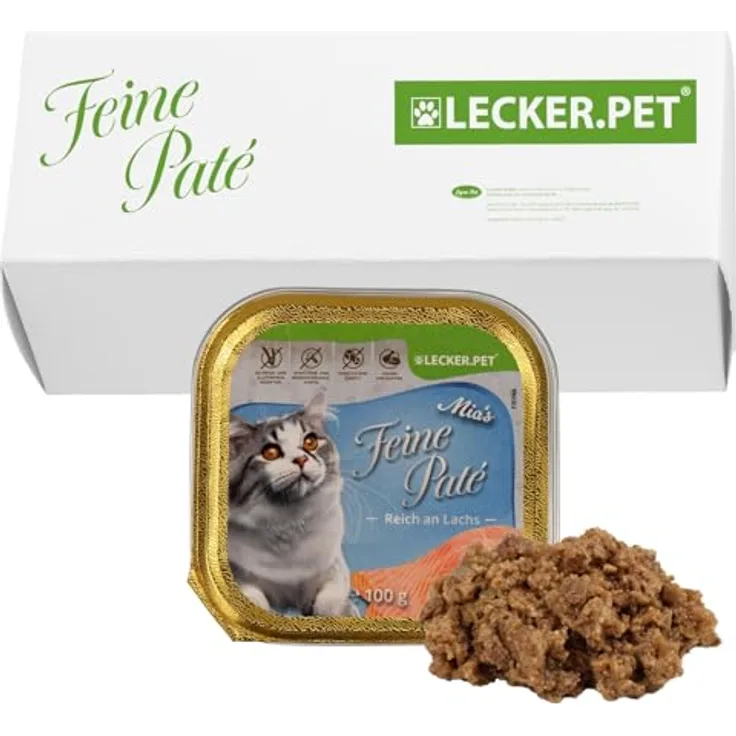 Lyra Pet Mia's Feine Paté Katzenfutter, 17 x 100 g, reich an Lachs, getreidefrei & glutenfrei, vollwertige Nassnahrung, hoch in Proteinen & Mineralien
