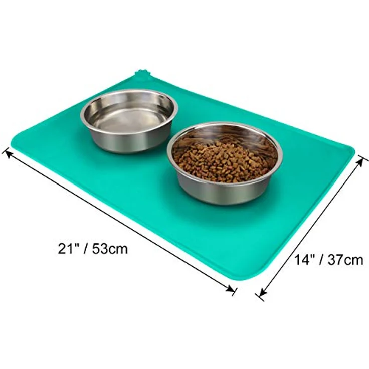 Joytale Silikon-Futtermatte, rutschfeste wasserdichte Futtermatte mit erhöhtem Rand für Hunde und Katzen, 53 x 37 cm, Türkis – Bild 2