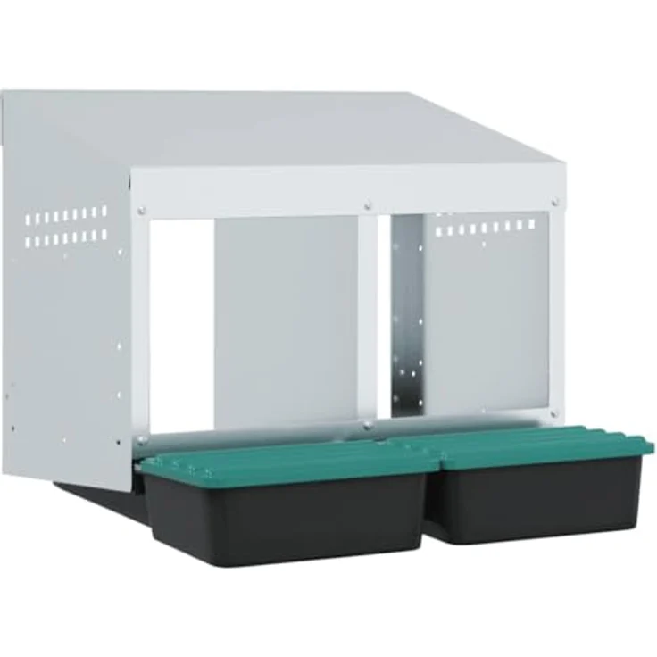 vidaXL Hühnerstall Hühner-Nistkasten, 2 Fächer, Wandmontage, verzinkter Stahl, Farben: Silber, Dunkelgrün, Schwarz, für Innen- und Außenbereich – Bild 1