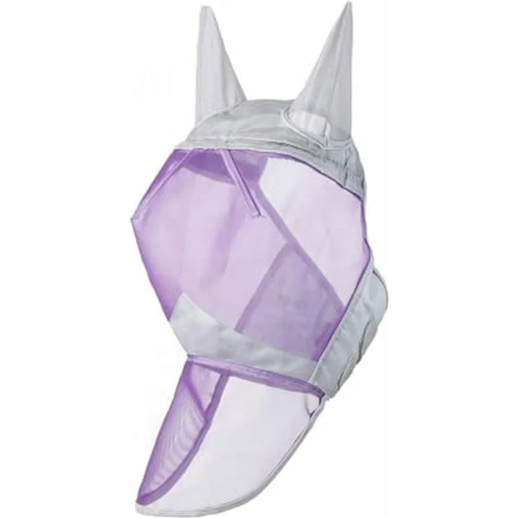 Harrison Howard CareMaster Pferde Fliegenmaske mit UV-Schutz, Ohren- und Nasenschutz, anatomisches Design, Silber/Lila, Warmblut (L) – Bild 2