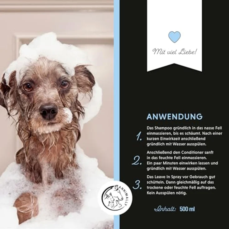 Annimally Sensitiv Plus Pflegeset, Natürliches Hundeshampoo, Conditioner & Leave-In Spray für sensible Hunde & Welpen, ph-neutral, ohne Silikone, Parabene & künstliche Duftstoffe, je 500 ml – Bild 4