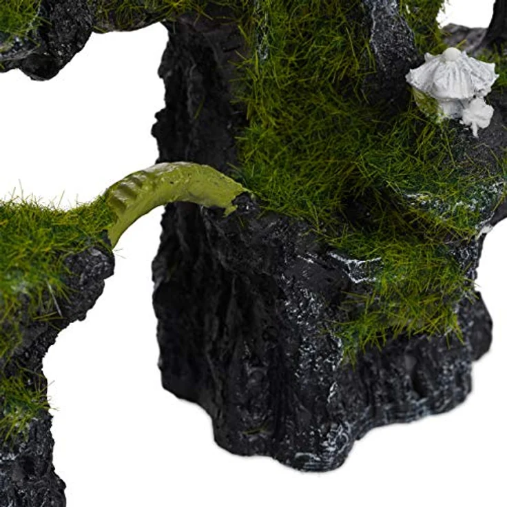 relaxdays Aquariendeko Felsen mit Kunstmoos und Tempel, grau-grün, 17 x 23,5 x 8,5 cm, für Süß- und Salzwasseraquarien – Bild 8