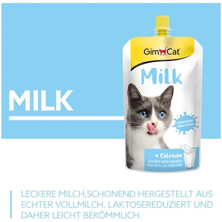 GimCat Milk, Katzenmilch aus laktosereduzierter Vollmilch mit Calcium, leicht bekömmlich - 200 ml Beutel – Bild 2