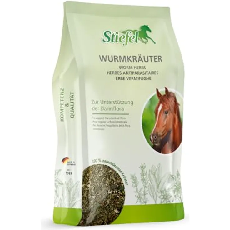 Stiefel Wurmkräuter für Pferde, 100% naturbelassene Kräutermischung zur Unterstützung der Darmflora, ohne künstliche Zusatzstoffe, 1kg