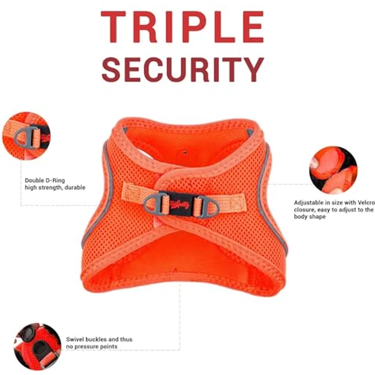 Tailpetz Air-Mesh Brustgeschirr für kleine und mittelgroße Katzen und Hunde – Weich, Atmungsaktiv, Strapazierfähig, Neonorange, XL (Brustumfang 66–70cm) – Bild 2