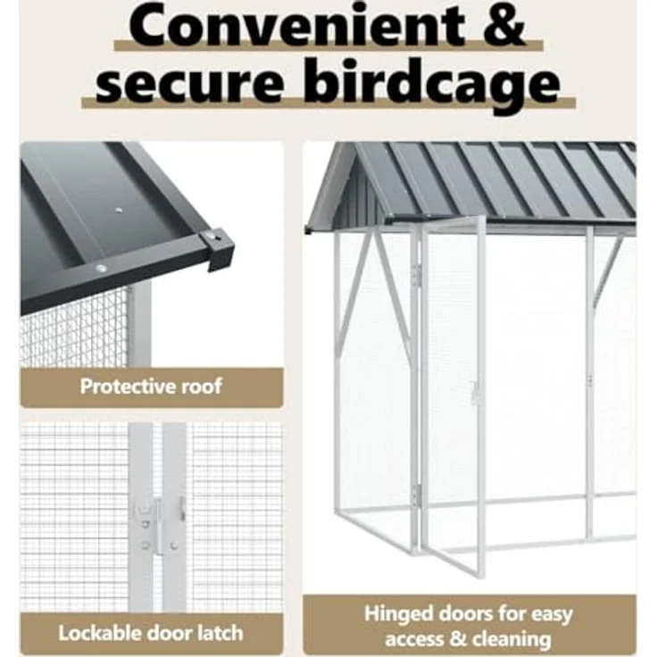 vidaXL Vogelkäfig Anthrazit, Rechteckiger Vogelkäfig aus verzinktem Stahl, 227 x 310 x 247 cm, ideal für Garten und Terrasse – Bild 5