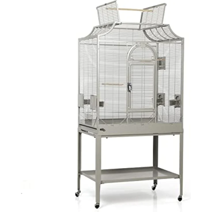 Montana Cages Madeira II, Premium Vogelkäfig für Sittiche, inkl. Anflugklappe, Freisitz, 4 Edelstahlnäpfe, AVILON Pulverbeschichtet, ca. 82 x 54 x 153 cm, Farbe Platinum – Bild 3