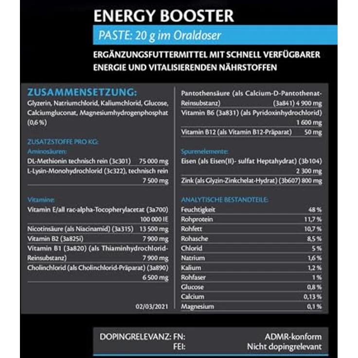 EQUISTRO® Energy Booster, Ergänzungsfuttermittel für Pferde mit hochkonzentrierten Nährstoffen für Ausdauer und Leistungsfähigkeit, ADMR-konform, 20g – Bild 2