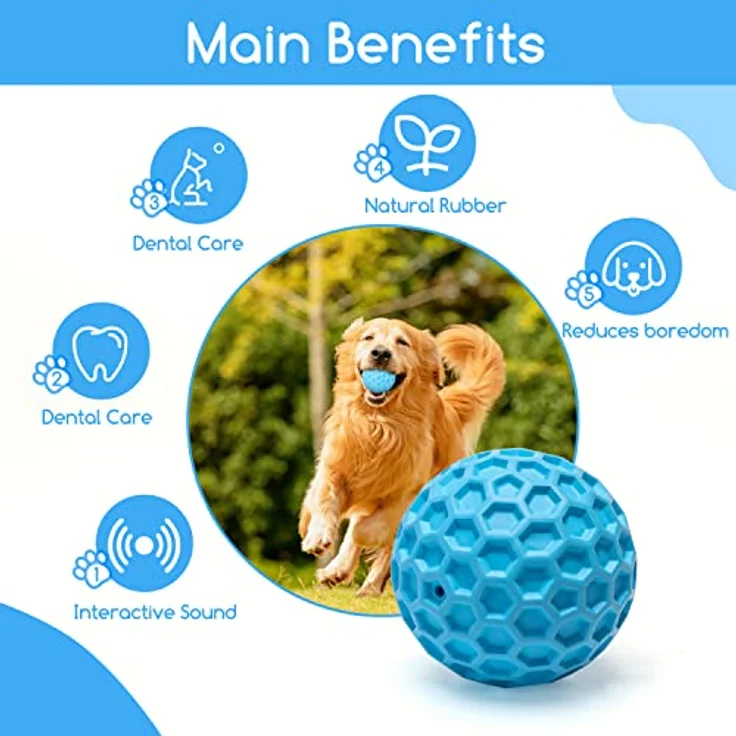 Nobleza Hundeball, Unzerstörbarer Hundespielzeug Ball aus Naturkautschuk, Quietschend, Ø 5.5cm, interaktives Kauspielzeug für kleine und mittlere Hunde – Bild 4