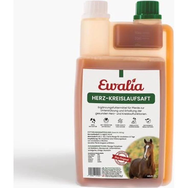 Ewalia Herz-Kreislaufsaft, Ergänzungsfuttermittel für Pferde zur Förderung der Herzgesundheit, 100% Kräuterformel, 1 Liter – Bild 1