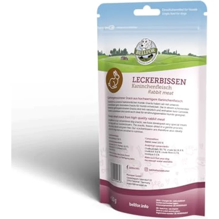 Bellfor Gesunder Leckerbissen für Hunde, gefriergetrocknetes Kaninchenfleisch, 50 g, hypoallergen, ohne künstliche Zusätze, ideal als Trainings-Leckerli – Bild 4