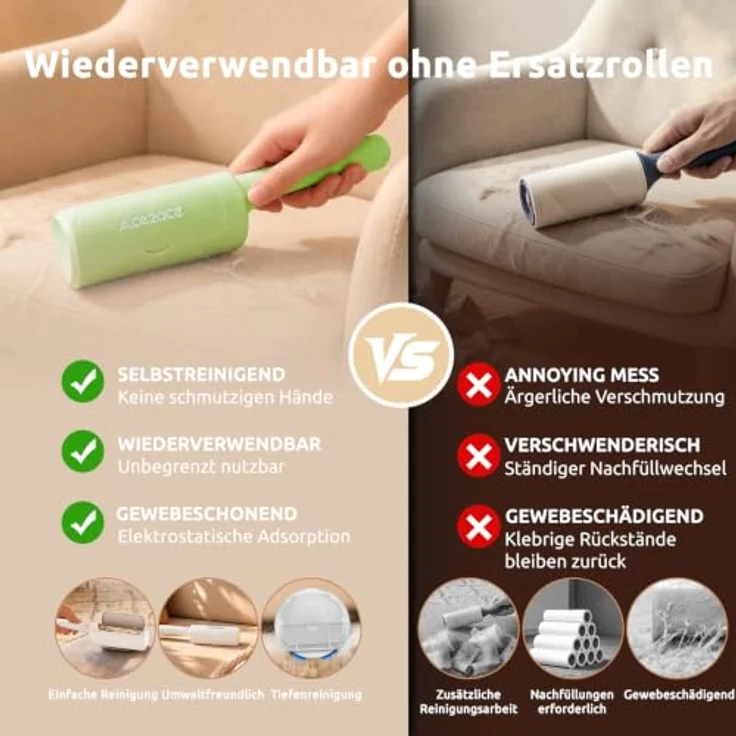 ACE2ACE Mini Fusselrolle, Wiederverwendbarer Tierhaarentferner für Kleidung, effektiv für Jacken und Möbel – Bild 3