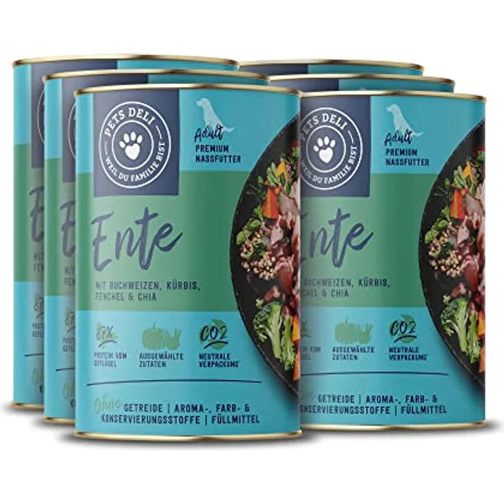 Pets Deli Hundefutter nass 4,8 kg - 6er-Pack, Ente mit Kürbis, Brokkoli, Chia und Fenchel, 0% Getreide, 0% Zucker – Bild 1