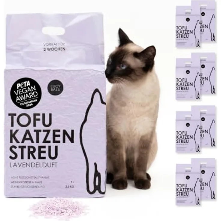 LucyBalu® TOFU Katzenstreu klumpend, staubarm, spülbar – Lavendel, geruchsbindend