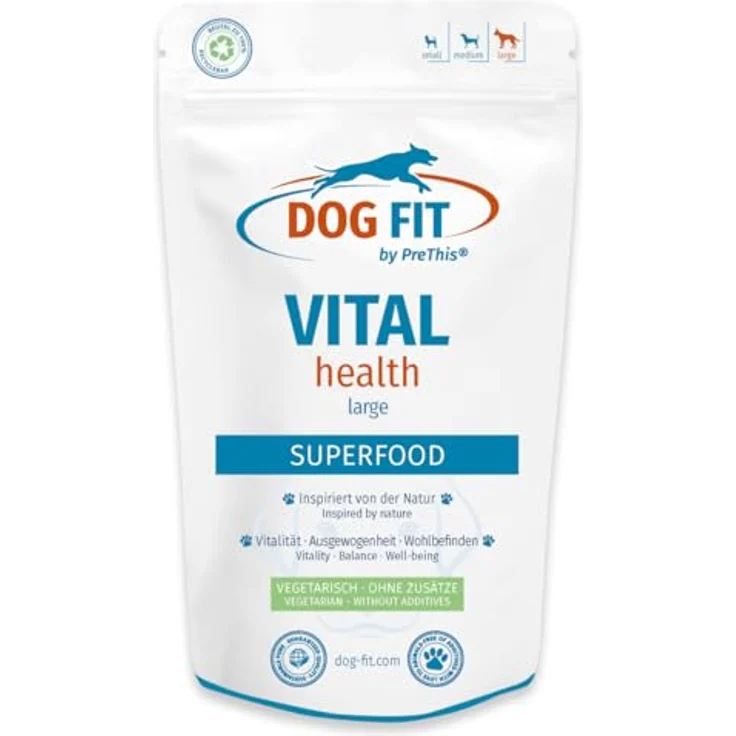 DOG FIT by PreThis® VITAL Health, Ganzheitliche Superfood-Kur für Hunde mit Vitalpilzen & Mikronährstoffen, hohe Reinheit, ohne Zusätze, Größe L (> 25 kg) – Bild 1