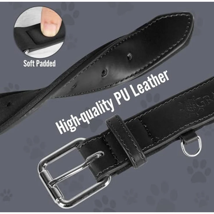 Grand Line Leder Hundehalsband, verstellbares, weich gepolstertes Halsband für kleine bis große Hunde, Schwarz, Größe M – Bild 4
