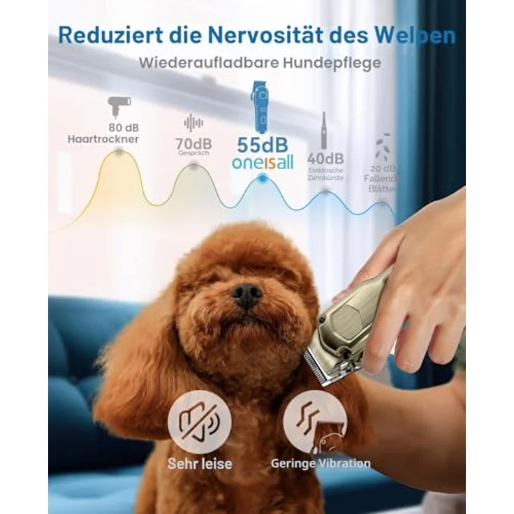oneisall Hundeschermaschine für dickes Fell, geräuscharmer kabelloser Haustierrasierer mit Edelstahlklinge, wasserdicht, wiederaufladbar – Bild 5