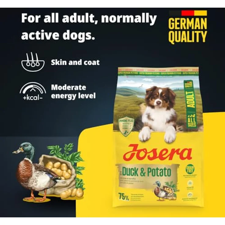 Josera Adult Duck & Potato, Trockenfutter für Hunde mit 75 % tierischem Protein, 12,5 kg, unterstützt das Immunsystem und sorgt für schönes Fell – Bild 2