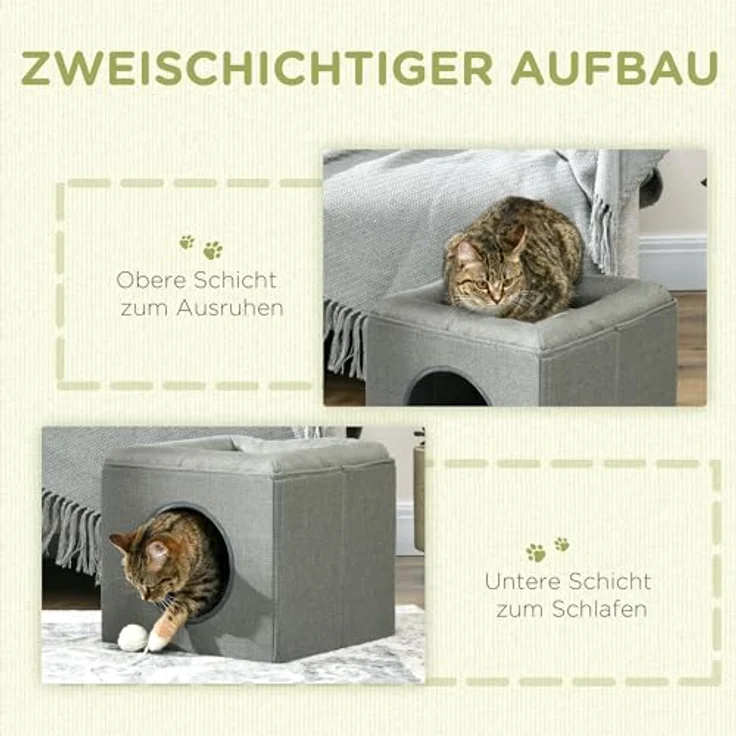 PawHut Katzenhöhle mit 2 Ebenen, Polyester, für Katzen bis 5 kg, Grün – Bild 4