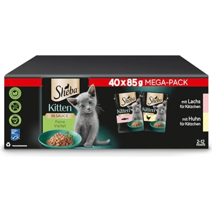 Sheba Katzen Nassfutter für Kitten, Feine Vielfalt mit Lachs (MSC) und Huhn in Sauce, Multipack 40x85g – Bild 1