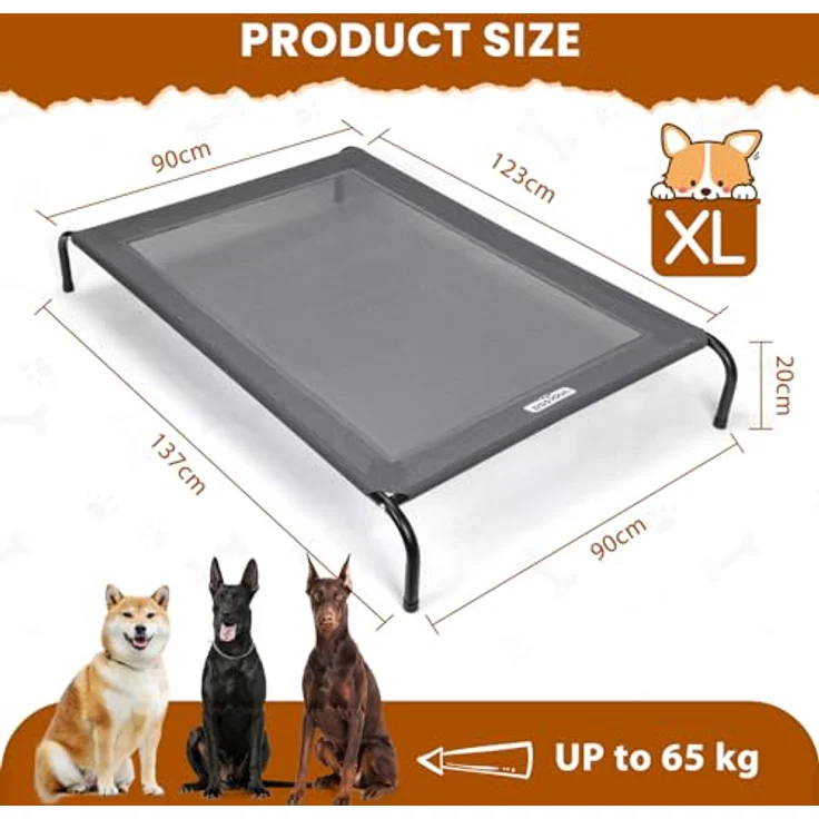 Nobleza Hundeliege Outdoor, Erhöhtes Hundebett für große Hunde, kühlend, robust, waschbar, grau, XL, 137x90x20CM – Bild 2