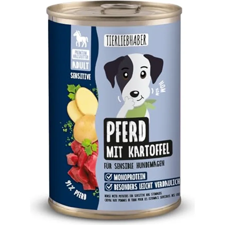 TIERLIEBHABER Hundefutter Nass 400g Pferd mit Kartoffeln, 94% Fleischanteil, ohne Gluten und Zusatzstoffe, von Tierärzten entwickelt