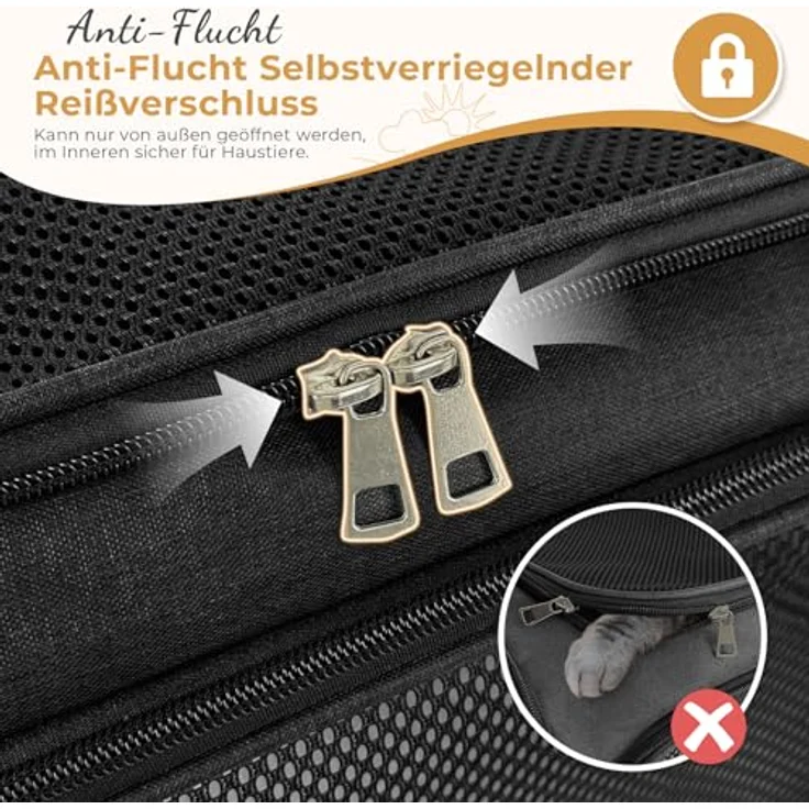 Lohofrnny Transporttasche Katze, Faltbare Tragetasche für Haustiere bis 5kg, Wasserabweisendes Polyester, schwarz, 43x28x28cm – Bild 4
