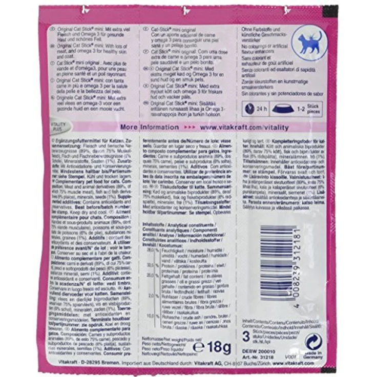 Vitakraft Katzensticks Mini Fisch mit Omega, 10 Stück - Ergänzungsfuttermittel für gesunde Haut und Fell, ohne künstliche Geschmacksverstärker und Zucker – Bild 2