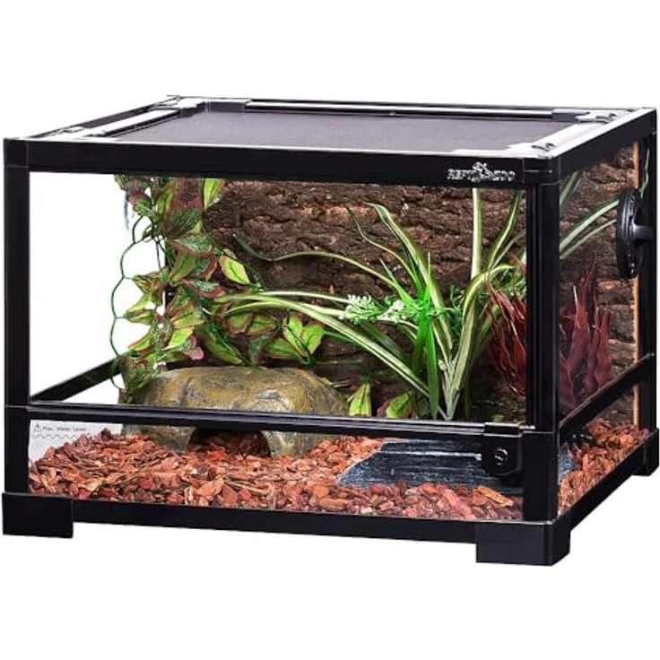 ReptiZoo Glas-Terrarium 45x45x32 cm, zerlegbar mit Schwenktüre und integrierten Schloss, Frontventilation – Bild 1