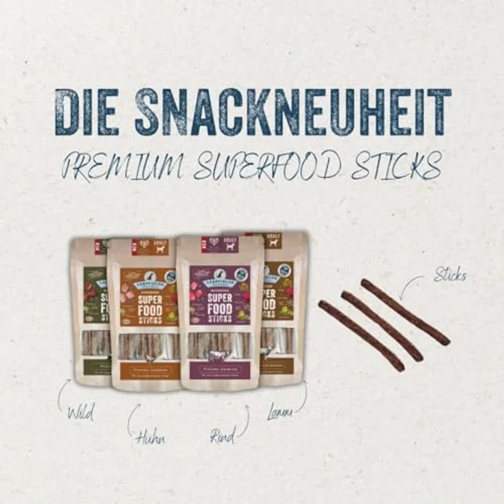 Lakefields MANUFAKTUR Superfood Hunde Sticks, 61% Wildfleisch & Heidelbeeren, getreidefrei, 130g, 4er Pack – Bild 2