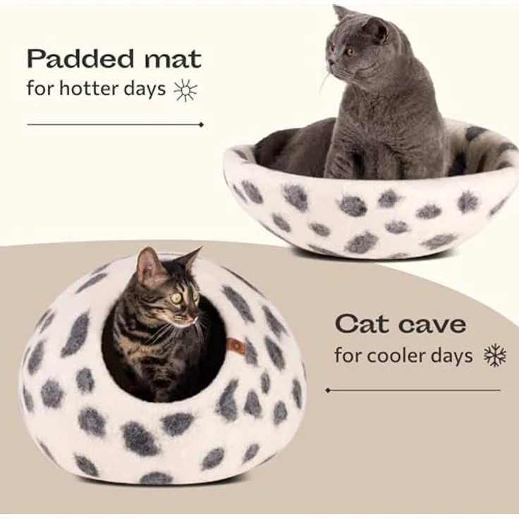 MEOWFIA Katzenbett aus Merinowolle, Handgefilzt, Umweltfreundlich, 2-in-1 Design, Größe M für kleine bis mittelgroße Katzen – Bild 4