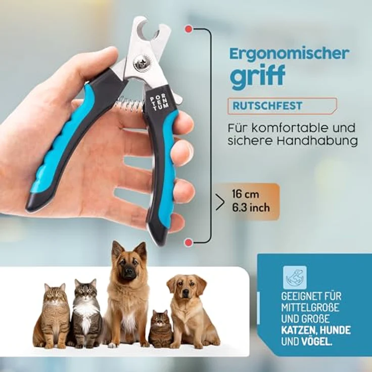 PORTENTUM Krallenschere für Hunde und Katzen, Edelstahl Nagelknipser mit Nagelfeile, ergonomisch und sicher, 6 Zoll – Bild 5