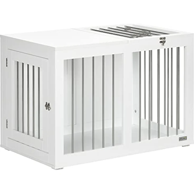 PawHut Hundekäfig für Zuhause, Hundehütte für mittelgroße Hunde, abschließbare Türen, weiß, 80 x 50 x 56,5 cm – Bild 1