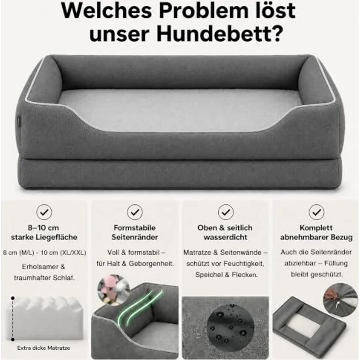 Zedelmaier orthopädisches Hundebett XL 109×74cm, dunkelgrau, mit extra dicker Schaumstoffmatratze und wasserdichter Schutzschicht – Bild 3