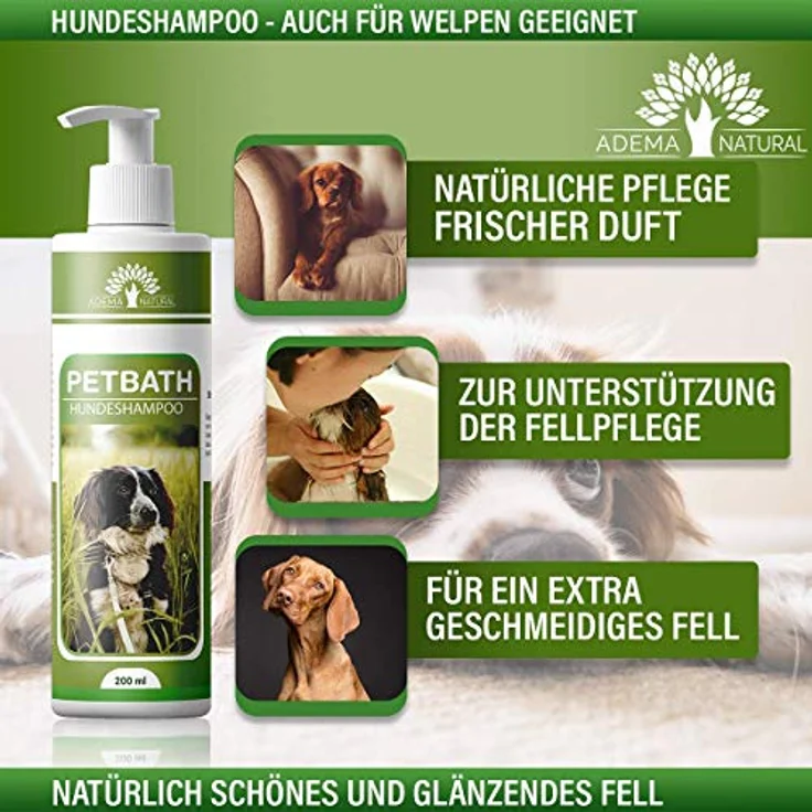 Adema Natural® PETBATH Hundeshampoo 200 ml - Natürliche Pflege gegen Juckreiz, Fellgeruch, Milben, Flöhe und Läuse für Hunde und Welpen – Bild 4