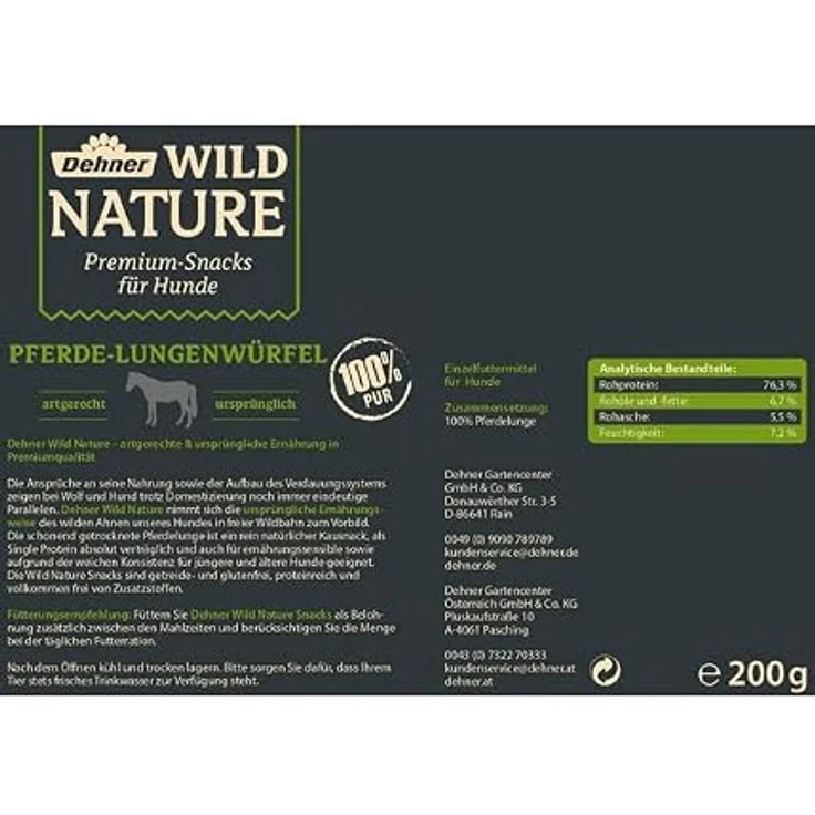 Dehner Wild Nature Hundesnack, Premium Pferde-Lunge Würfelsnack, glutenfrei & getreidefrei, 200 g für ernährungssensible Hunde – Bild 3