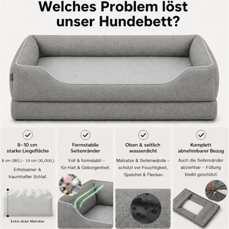 Zedelmaier orthopädisches Hundebett M, 76x56cm, grau, mit extra dicker Schaumstoffmatratze und abnehmbarem Bezug – Bild 3