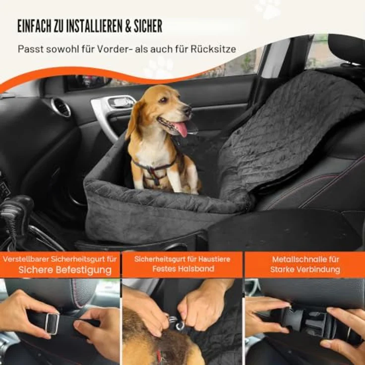 VEVOR Hunde Autositz, 600x500x670mm, für kleine bis mittelgroße Hunde bis 18kg, schwarz, mit Aufbewahrungstasche und ansteckbarer Sicherheitsleine – Bild 4
