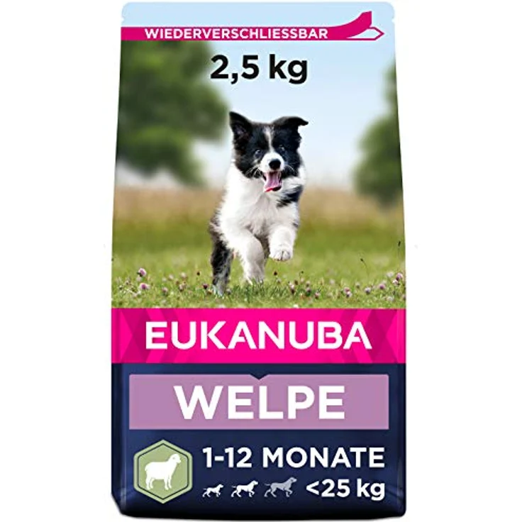 Eukanuba Welpenfutter mit Lamm & Reis, Trockenfutter für kleine und mittelgroße Rassen, 2,5 kg, für gesunde Verdauung und glänzendes Fell – Bild 1