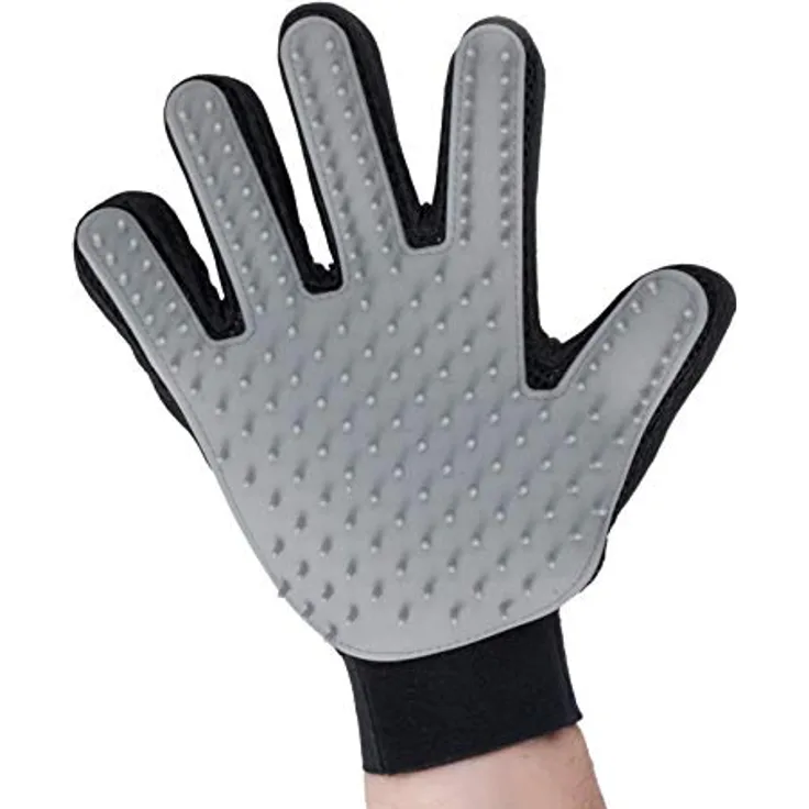 InnovaGoods Bürsthandschuh für Haustiere, 2-in-1 Tiefenreinigung und Entspannungsmassage, Atmungsaktiv, flexibel, Grau-Schwarz, 16 x 23 cm, Silikon