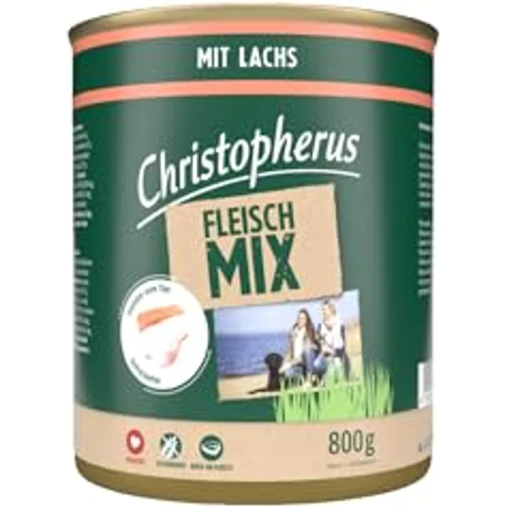 Christopherus Fleischmix mit Lachs, Getreidefreies Nassfutter für Hunde, 6 x 800 g Dosen – Bild 2