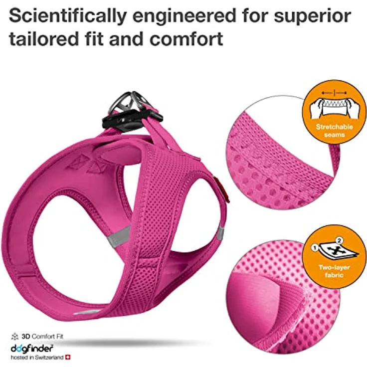Curli Vest Harness Air-Mesh, Hundegeschirr für kleine Hunde mit hoher Atmungsaktivität, Größe 3XS, Fuchsia – Bild 3