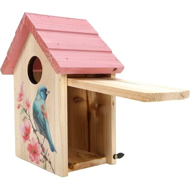 Bubble-Store Nistkasten Vogelhaus für Wildvögel, FSC zertifiziertes Holz, zum Hängen oder Stellen, rosa und blau, mit Klappe zum Befüllen und Säubern – Bild 3