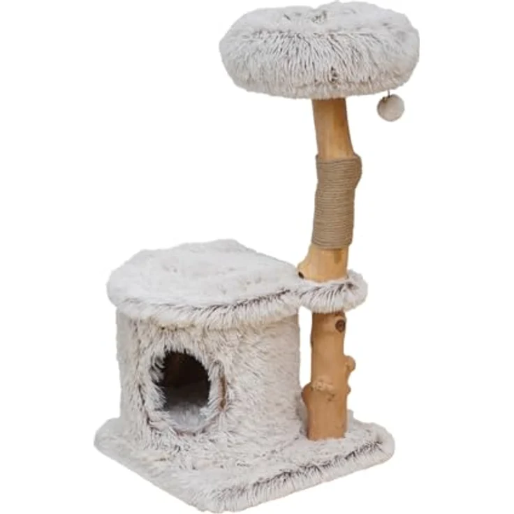 Europet-Bernina Kratzbaum Manila, Kratzbaum mit Ruhe- und Schlafhaus, beige, 80 x 40 x 40 cm aus Naturholz und Plüsch – Bild 2
